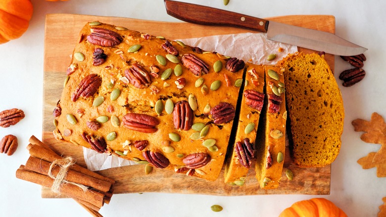 sliced loaf of pumpkin bread