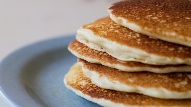 pancake stack on blue plate