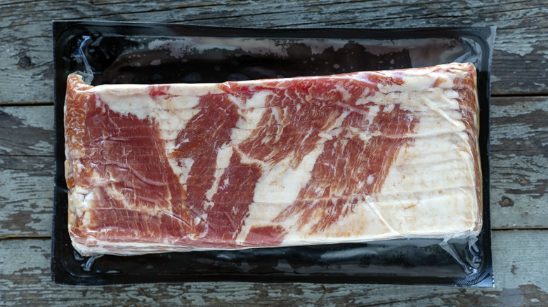 Raw bacon in package