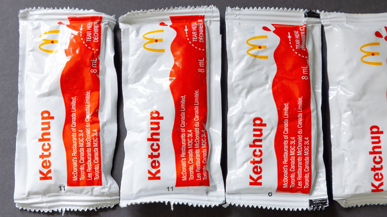 ketchup packets lined up