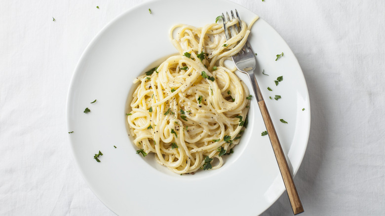 Bowl of spaghetti alfredo