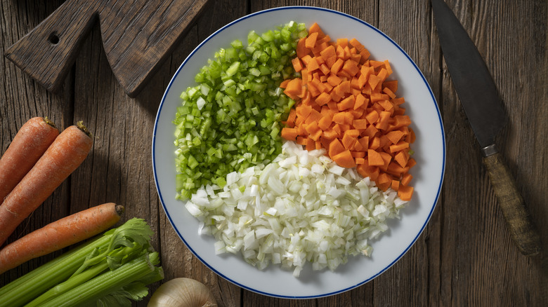 Chopped veggies on plate