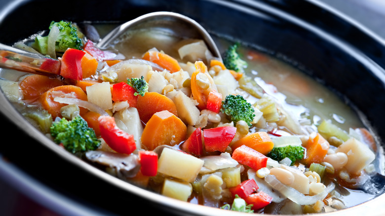 Crock pot of veggie soup