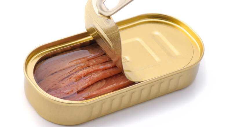 Opened tin of anchovies