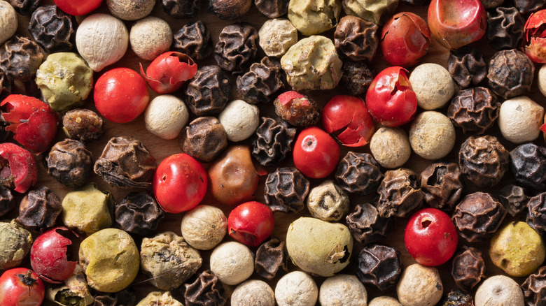 Various colors of peppercorns