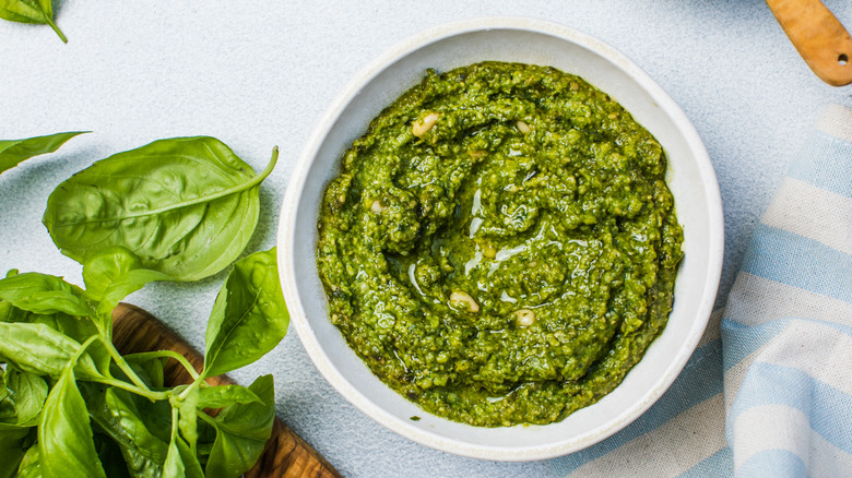 Bowl of basil pesto