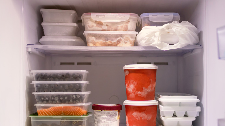 Freezer full of various foods