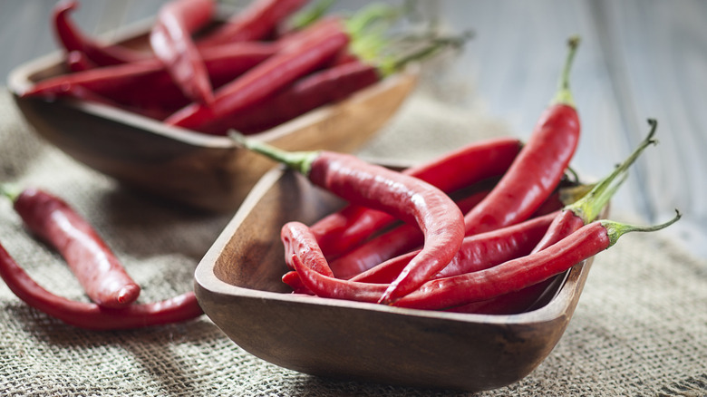 Bowls of red chili peppers