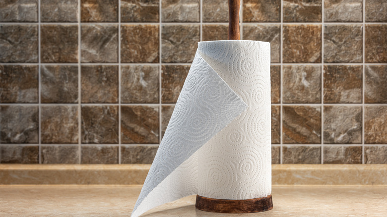 paper towels on a kitchen counter