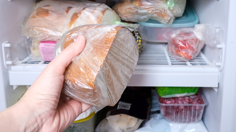 wrapped bread in freezer