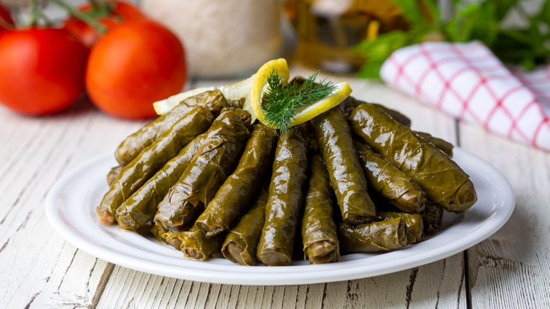 dolmades on a white plate