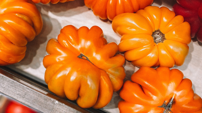 Tray of Orange Accordion tomatoes