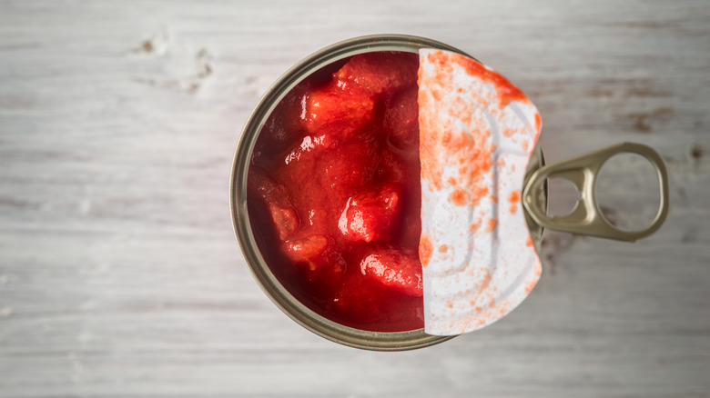 Half opened can of diced tomatoes