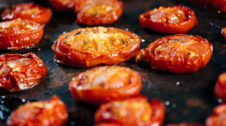 Tray of small roasted tomatoes