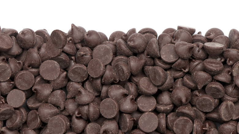 chocolate chips on a white background