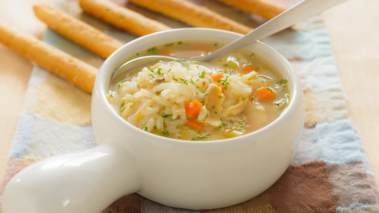 bowl of chicken rice soup