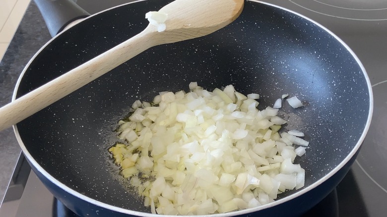 pan frying onions and garlic