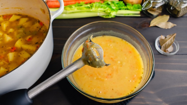 immersion blender with veggie soup