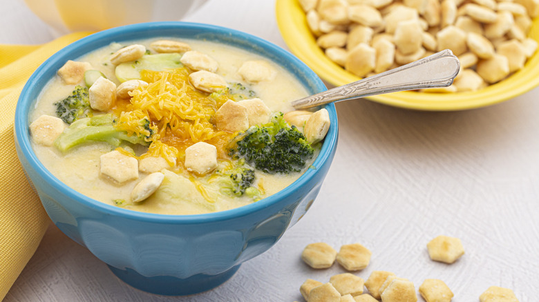 cheesy soup with oyster crackers