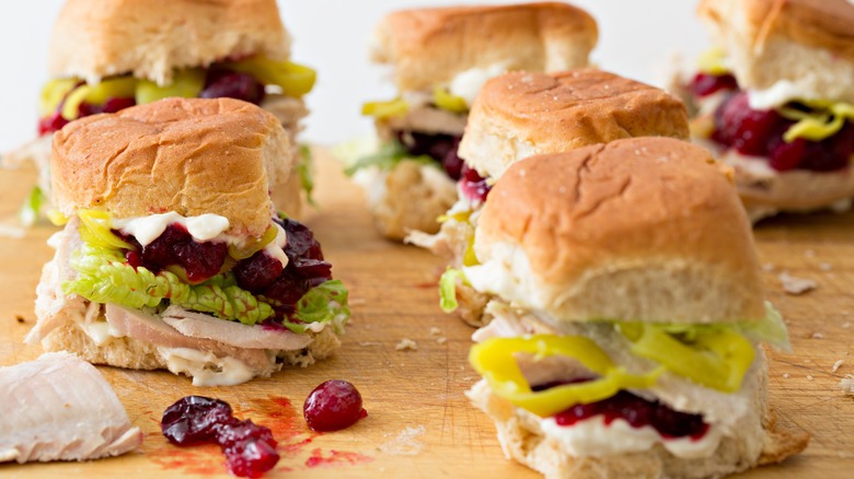 Leftover turkey sandwiches made with slider buns