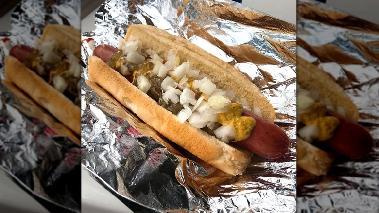 Costco Polish hot dog with onions