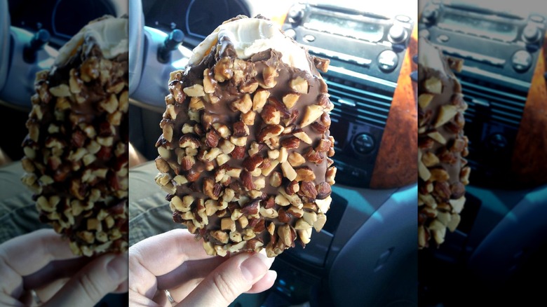 Costco chocolate-dipped ice cream bar with nuts