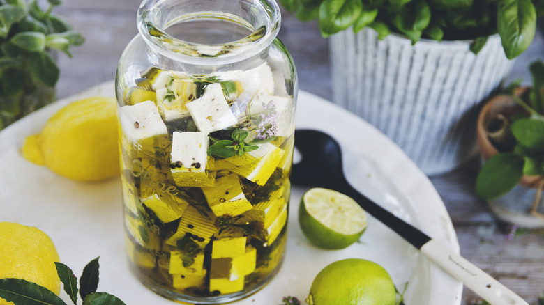 jar of marinated feta cheese