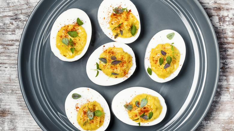 plate of deviled eggs