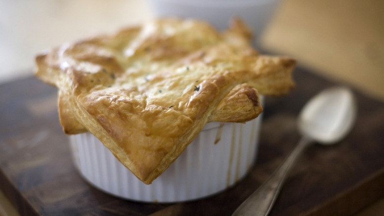 Puff pastry pie in dish