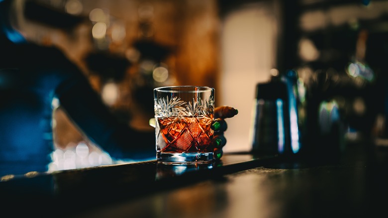 dark bar with cocktail