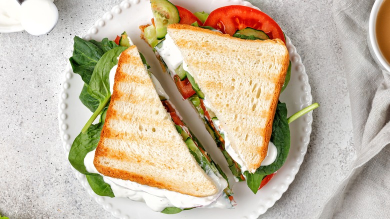 sandwich cut diagonally in half