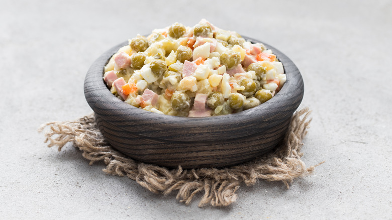 Bowl of Russian potato salad