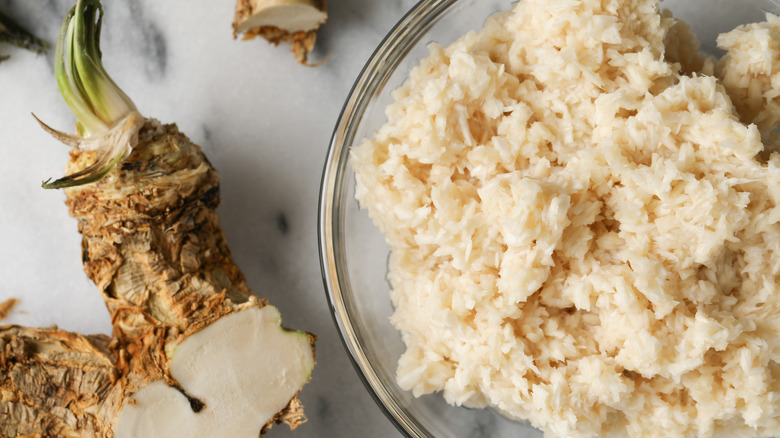 Prepared horseradish in bowl