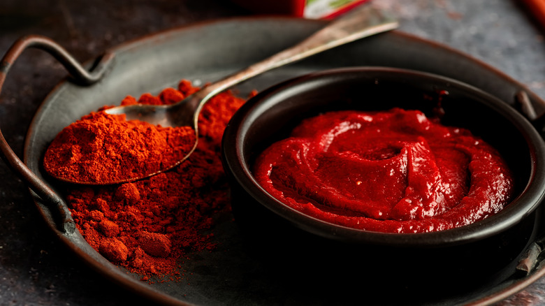 Gochujang pepper paste in bowl with spoon