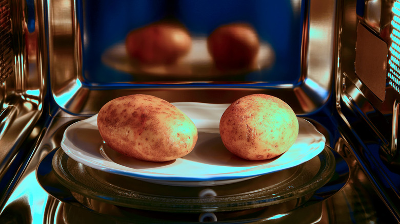 two potatoes in microwave