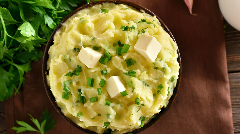 Mashed potatoes with butter pats