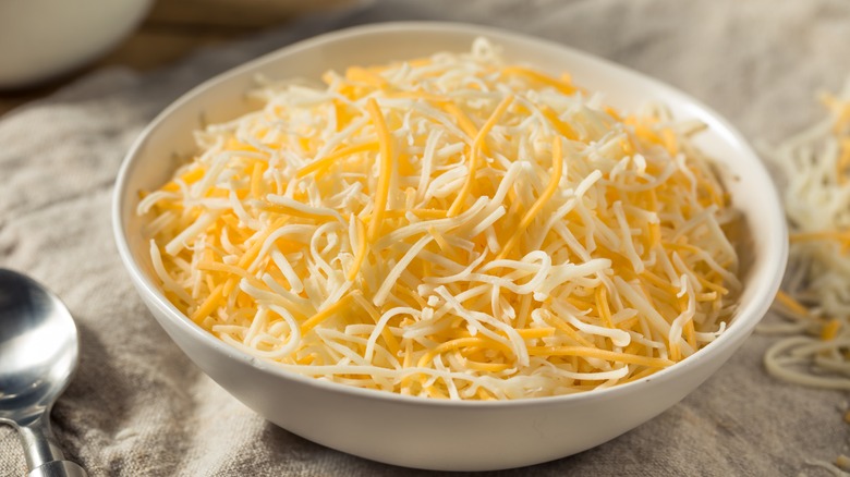 Bowl of shredded cheese blend
