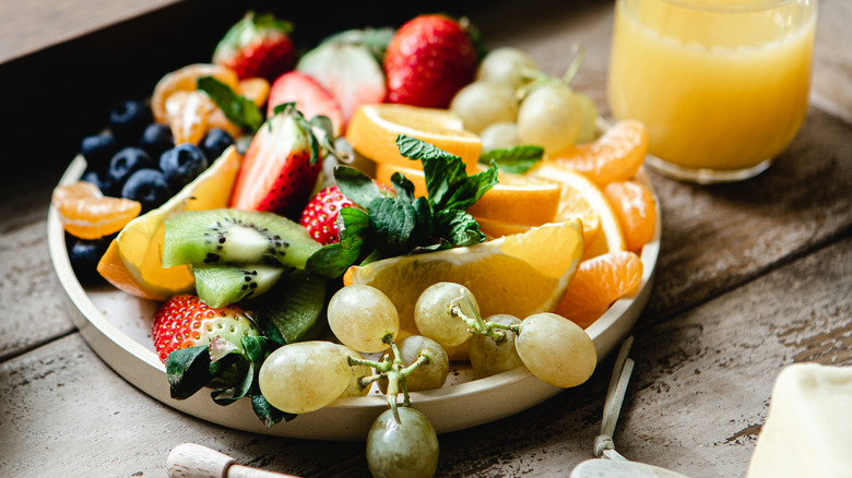 Plate of assorted fresh fruits