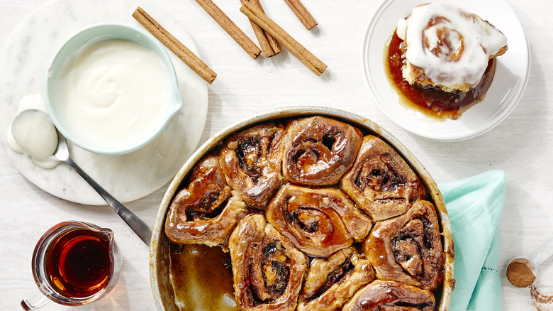 Dish of homemade cinnamon rolls