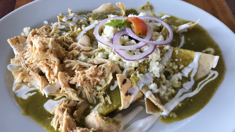 Chicken chilaquiles with salsa verde and cheese