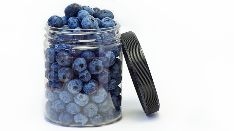 blueberries in glass jar