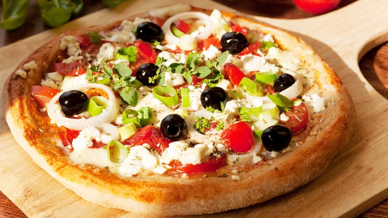 pizza with olives and feta