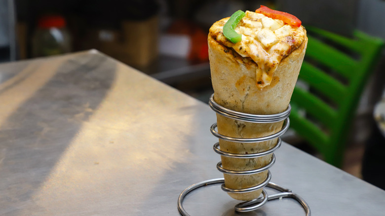 pizza cone in metal holder
