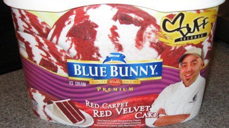 carton of Red Velvet Cake ice cream on countertop