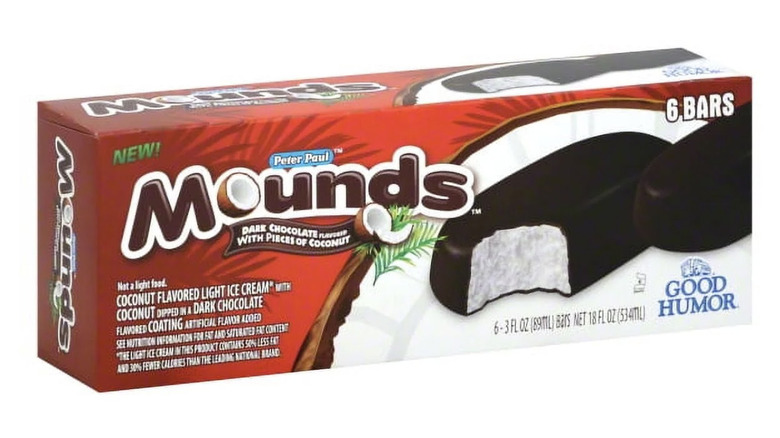 box of Mounds ice cream bars on white background