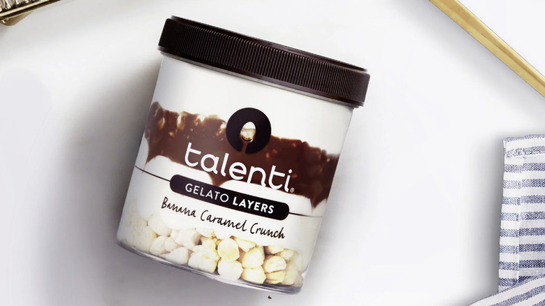 jar of Talenti Gelato Layers on white tabletop