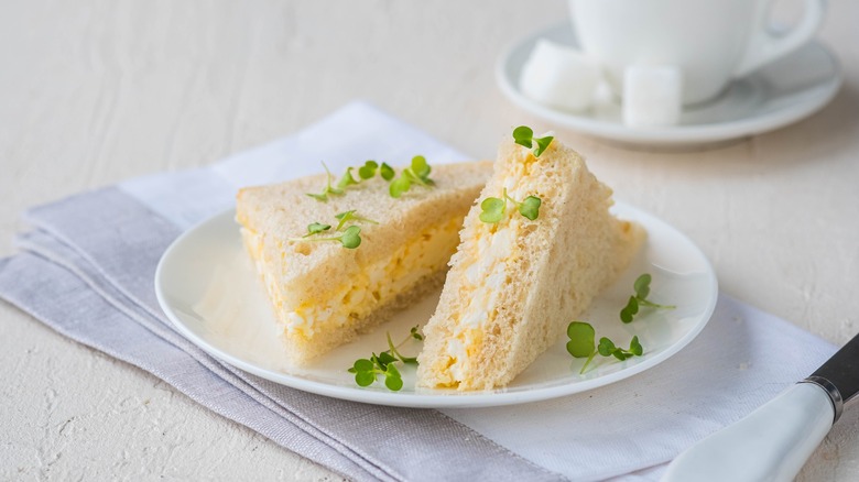 egg salad finger sandwiches on white bread