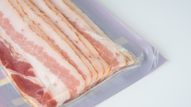 sealed packet of bacon