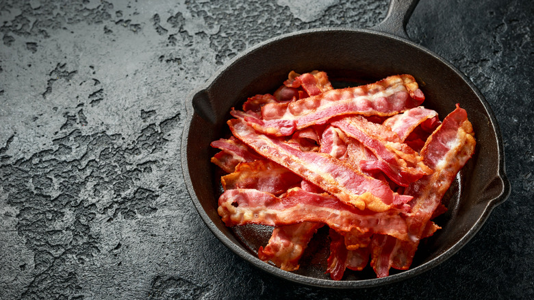 cooked bacon in cast iron skillet