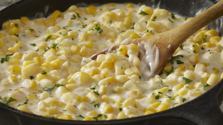 creamy corn in skillet